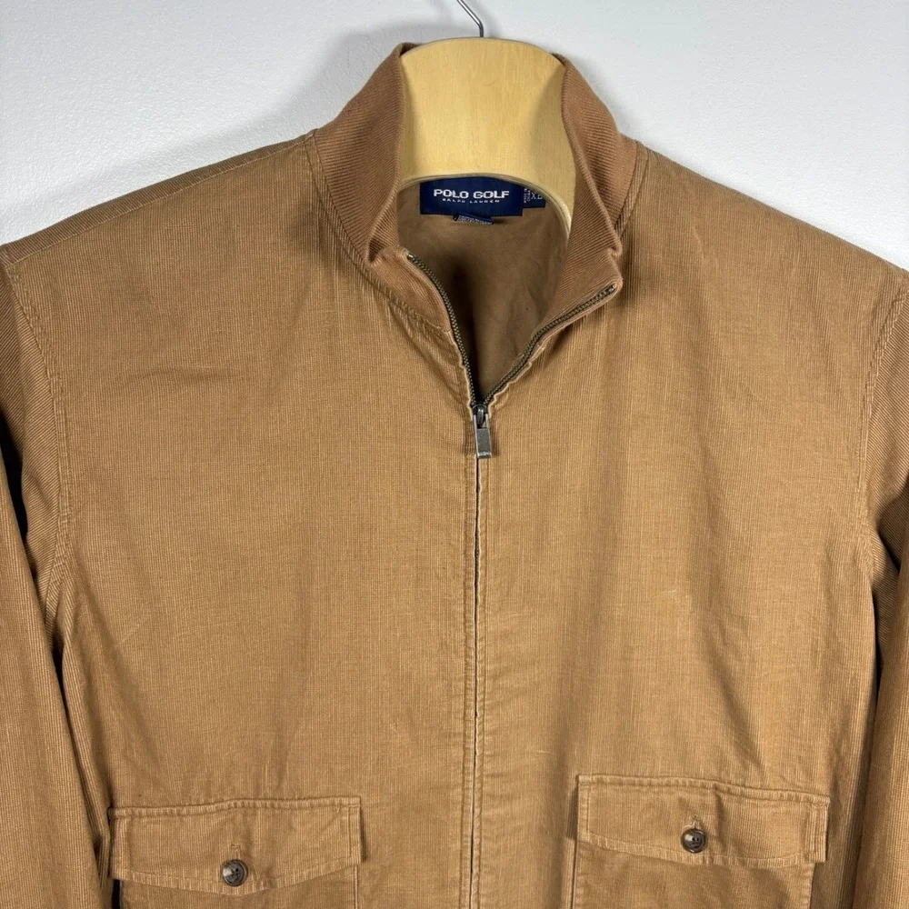 Polo Golf Ralph Lauren Mens XL Tan Corduroy Harrington Bomber Jacket Full Zip